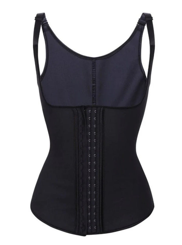 Strapped Steel Boned Black Latex Waist Trainer